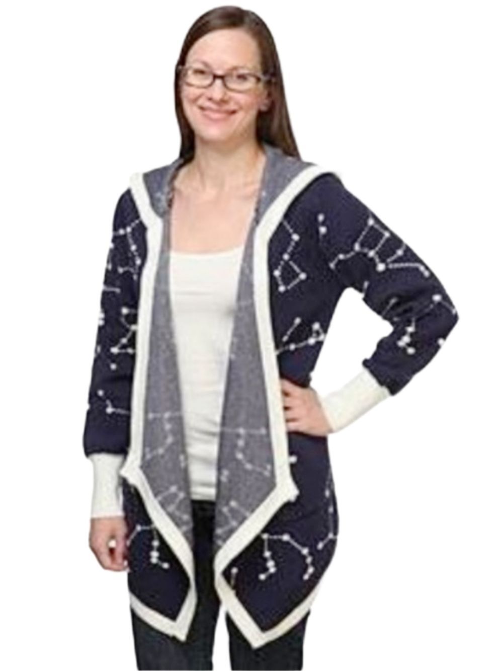 ThinkGeek Womens Navy Blue Constellation Draped Hooded Sweater Cardigan Large